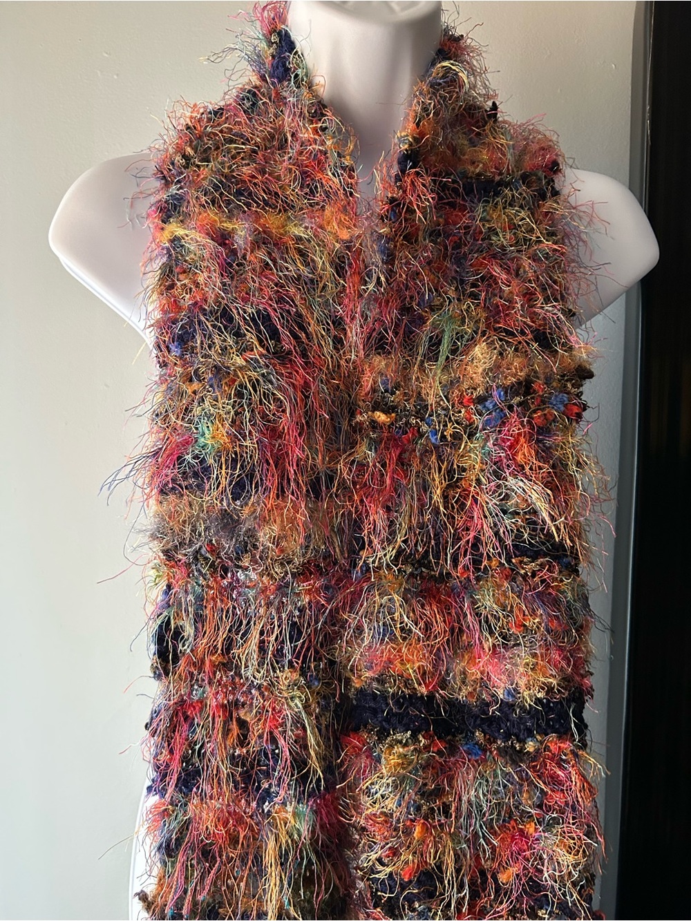 Colorful Fuzzy Fringe Scarf - Multi-Color Cozy Wrap